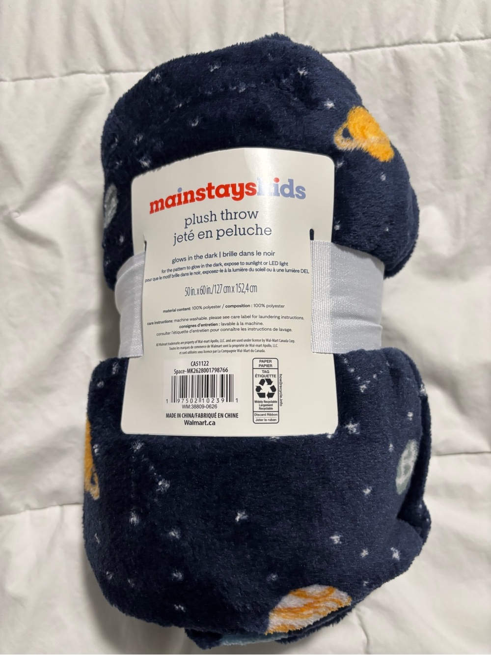 Mainstays Kids Navy Plush Throw Blanket with Yellow Planet Accents